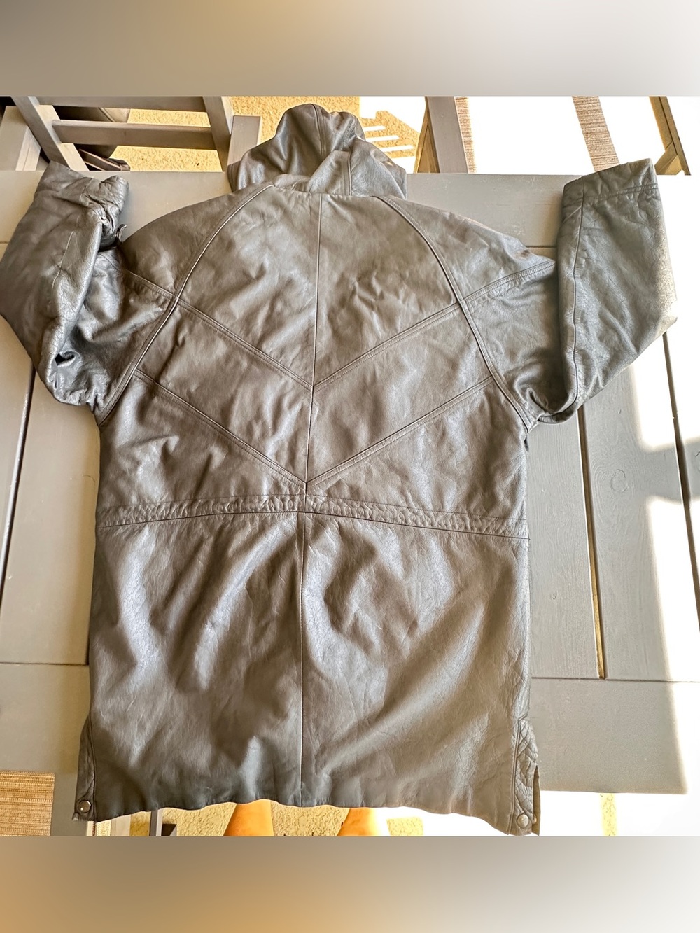 vintage 1990s IOU Leather Collection  genuine leather hooded parka coat Sz M - Picture 2 of 14